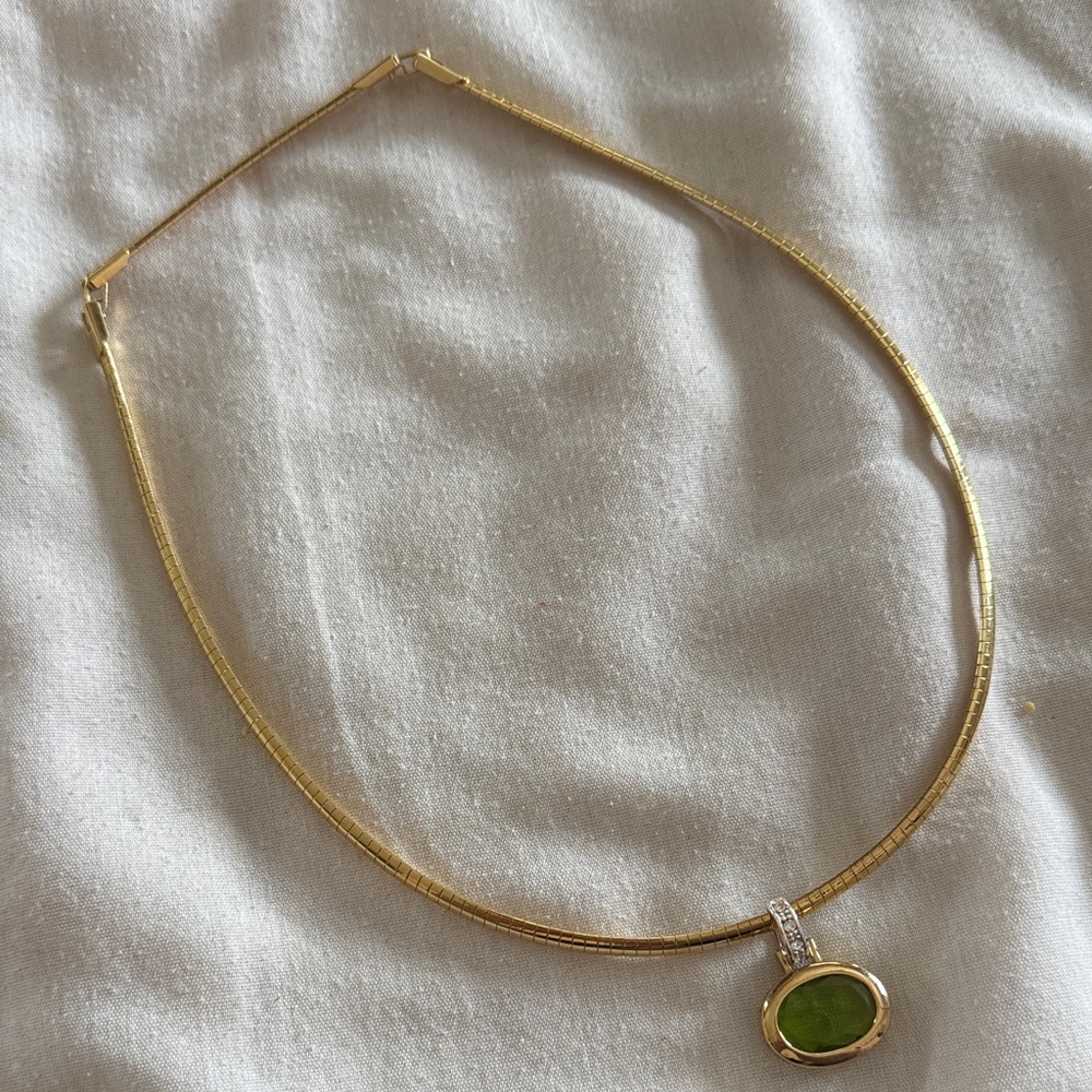 Avon Gold Necklace with Green Accent